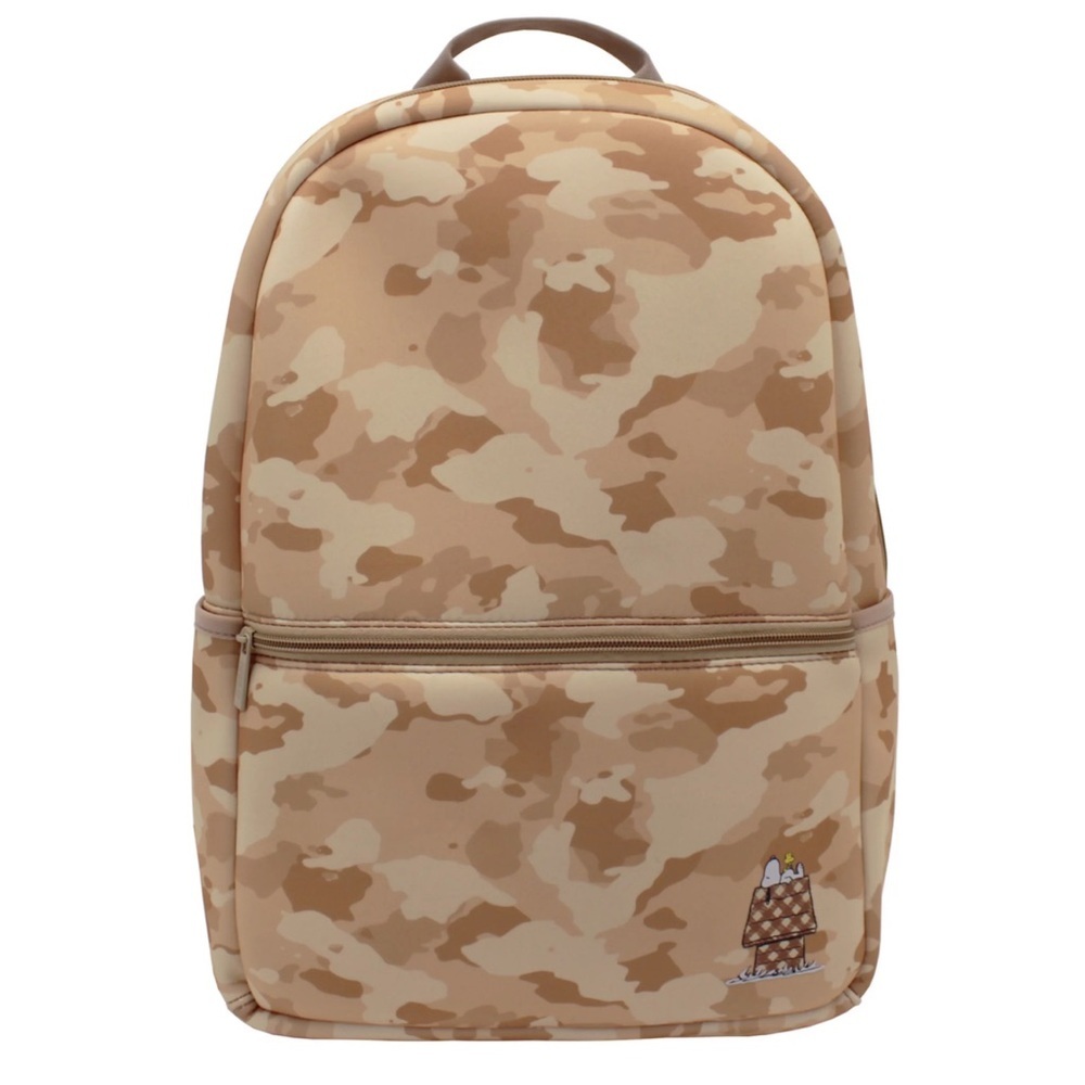 Peanuts snoopy beige Camo Backpack book bag zipper neoprene soft